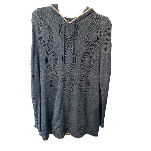 Soft Surroundings Blue Hooded Open Cable Knit Sweater Size Small S Boho Casual - Picture 1 of 7